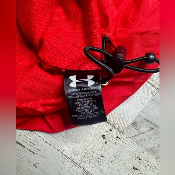Under Armour Red White VNeck Lined Poly Windbreaker Pullover Drawstring Men 2XL - Picture 7 of 10